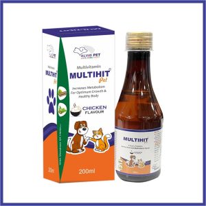 Multihit Pet Syrup for optimal growth and healthy body, multivitamin and amino acid formula with chicken flavor, 200ml bottle for pets