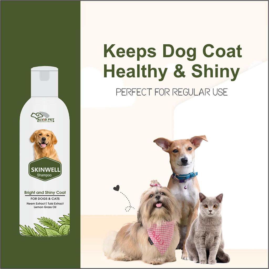 Skinwell Shampoo for Dogs & Cats - Keeps Coat Healthy & Shiny with Neem Extract, Tulsi Extract, and Lemon Grass Oil - Perfect for Regular Use.